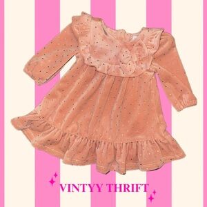 Tahari Blush Pink Baby Dress with Gold Accents, 0-3 Months
